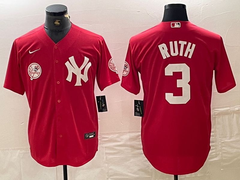 Men New York Yankees 3 Ruth Red joint name Nike 2024 MLB Jersey style 3